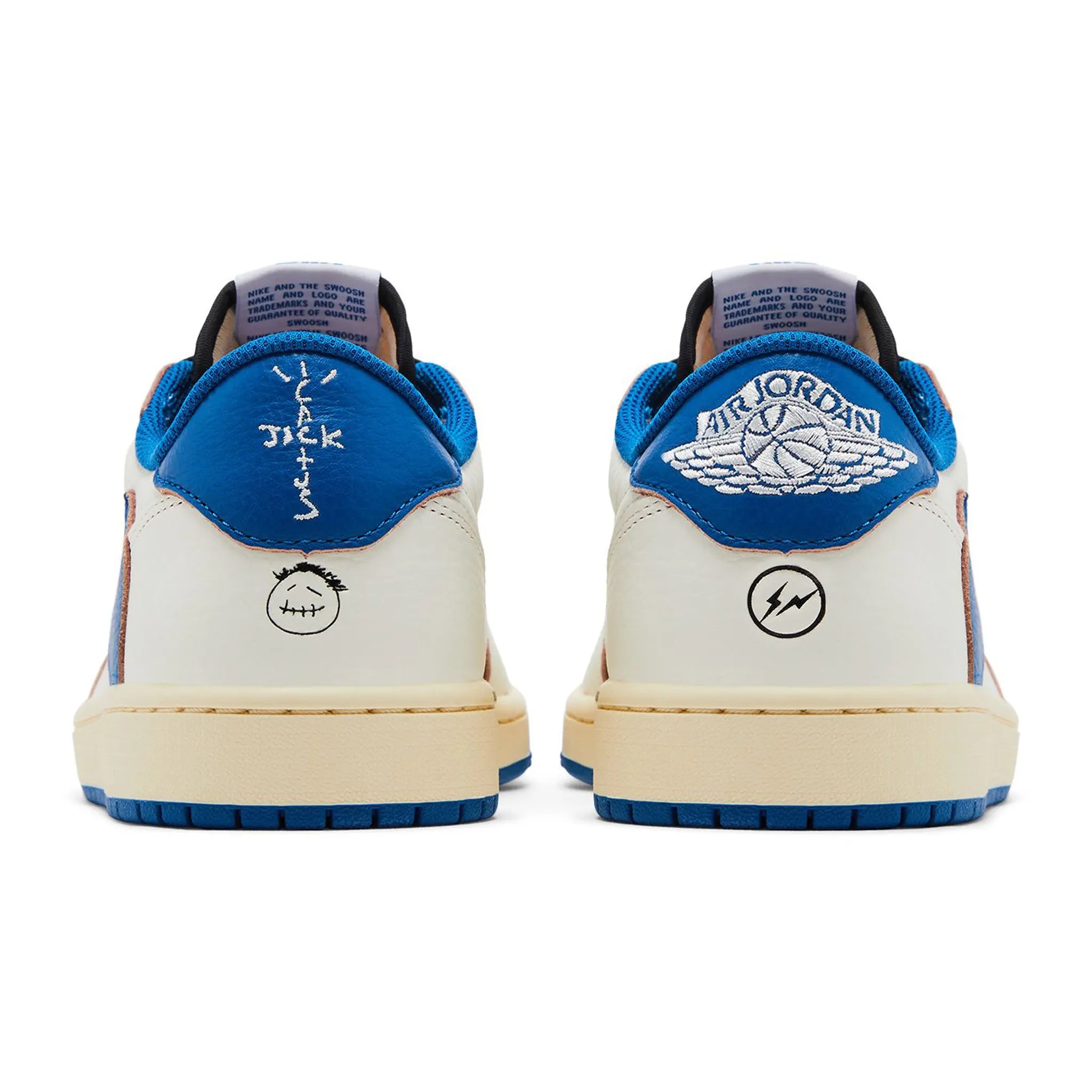 Back View of Fragment Design x Travis Scott x Air Jordan 1 Low OG White Blue DM7866-104